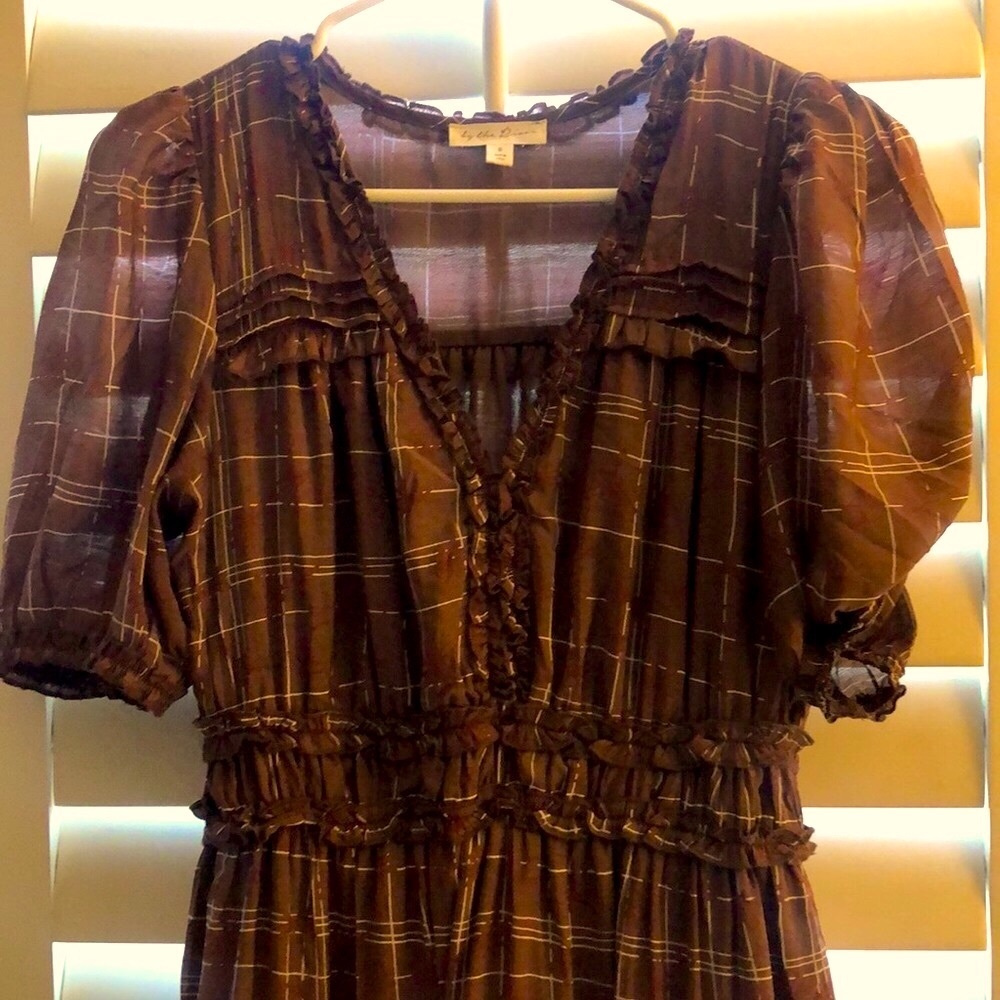 By the river midi dress with puff sleeves size small